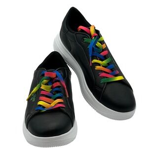 United Colors of Benetton Women's 9.5 Black‎ Rainbow Laces Casual Sneakers
